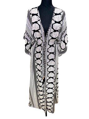 California Moonrise Black White Paisley Indie Boho Resort Coverup Maxi Dress M